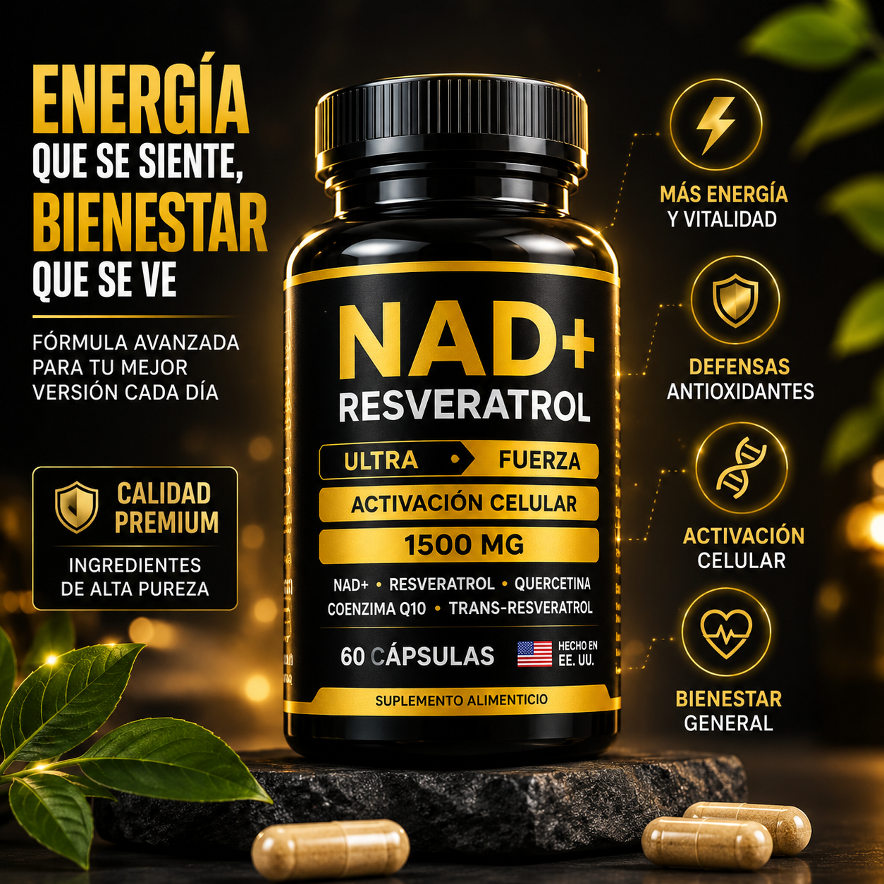NAD + RESVERATROL AMERICANO 60 CAPSULAS