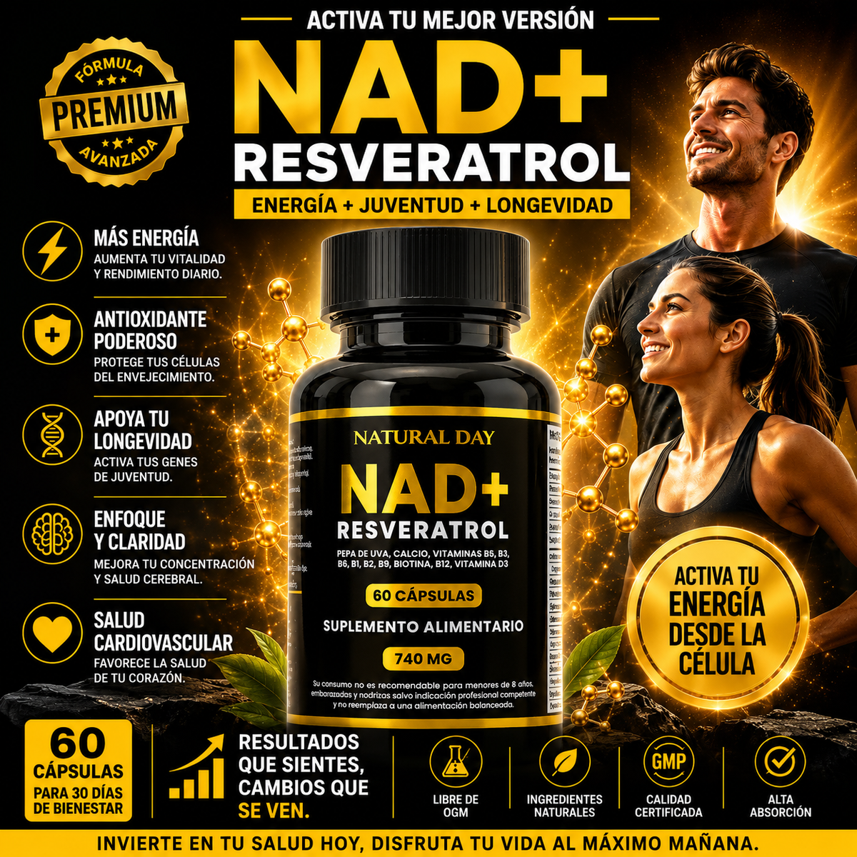 ✨ Resveratrol + NAD Premium 1500mg (60 Cápsulas)💊